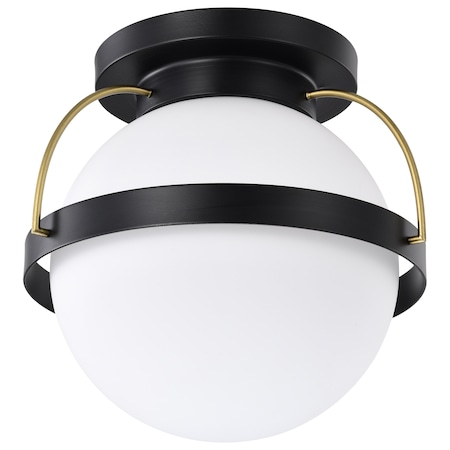 Nuvo Lakeshore 1-Light Medium Flush Matte Black & Natural Brass White Opal Glass 60/7771